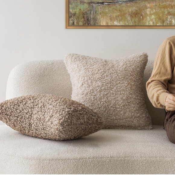 New Curly Teddy Wool Cozy Textured Throw Pillow Covers 12x20 Khaki Tan - Picture 2 of 8